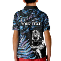 New Zealand Maori Rugby Personalised Kid Polo Shirt Ta Moko Silver Fern - Paua Blue LT7 - Polynesian Pride