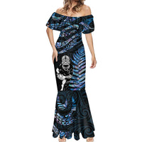New Zealand Maori Rugby Personalised Mermaid Dress Ta Moko Silver Fern - Paua Blue LT7 - Polynesian Pride