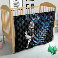 New Zealand Maori Rugby Personalised Quilt Ta Moko Silver Fern - Paua Blue LT7 - Polynesian Pride
