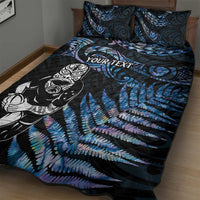 New Zealand Maori Rugby Personalised Quilt Bed Set Ta Moko Silver Fern - Paua Blue LT7 - Polynesian Pride