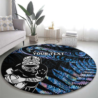 New Zealand Maori Rugby Personalised Round Carpet Ta Moko Silver Fern - Paua Blue LT7 - Polynesian Pride