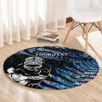 New Zealand Maori Rugby Personalised Round Carpet Ta Moko Silver Fern - Paua Blue LT7 - Polynesian Pride