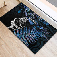 New Zealand Maori Rugby Personalised Rubber Doormat Ta Moko Silver Fern - Paua Blue LT7 - Polynesian Pride