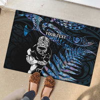 New Zealand Maori Rugby Personalised Rubber Doormat Ta Moko Silver Fern - Paua Blue LT7 - Polynesian Pride