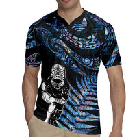 New Zealand Maori Rugby Personalised Rugby Jersey Ta Moko Silver Fern - Paua Blue LT7 - Polynesian Pride
