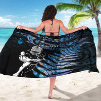 New Zealand Maori Rugby Personalised Sarong Ta Moko Silver Fern - Paua Blue LT7 - Polynesian Pride