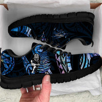 New Zealand Maori Rugby Personalised Sneakers Ta Moko Silver Fern - Paua Blue LT7 Blue - Polynesian Pride