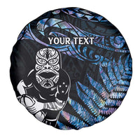 New Zealand Maori Rugby Personalised Spare Tire Cover Ta Moko Silver Fern - Paua Blue LT7 - Polynesian Pride