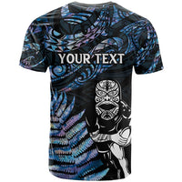 New Zealand Maori Rugby Personalised T Shirt Ta Moko Silver Fern - Paua Blue LT7 - Polynesian Pride