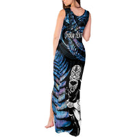 New Zealand Maori Rugby Personalised Tank Maxi Dress Ta Moko Silver Fern - Paua Blue LT7 - Polynesian Pride