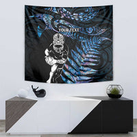 New Zealand Maori Rugby Personalised Tapestry Ta Moko Silver Fern - Paua Blue LT7 - Polynesian Pride