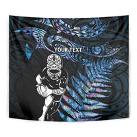 New Zealand Maori Rugby Personalised Tapestry Ta Moko Silver Fern - Paua Blue LT7 - Polynesian Pride