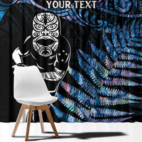 New Zealand Maori Rugby Personalised Window Curtain Ta Moko Silver Fern - Paua Blue LT7 - Polynesian Pride