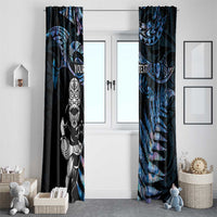 New Zealand Maori Rugby Personalised Window Curtain Ta Moko Silver Fern - Paua Blue LT7 - Polynesian Pride