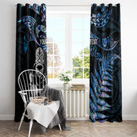 New Zealand Maori Rugby Personalised Window Curtain Ta Moko Silver Fern - Paua Blue LT7 - Polynesian Pride