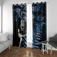 New Zealand Maori Rugby Personalised Window Curtain Ta Moko Silver Fern - Paua Blue LT7 With Grommets Blue - Polynesian Pride