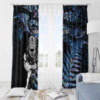New Zealand Maori Rugby Personalised Window Curtain Ta Moko Silver Fern - Paua Blue LT7 - Polynesian Pride