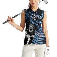 New Zealand Maori Rugby Personalised Women Sleeveless Polo Shirt Ta Moko Silver Fern - Paua Blue LT7 - Polynesian Pride