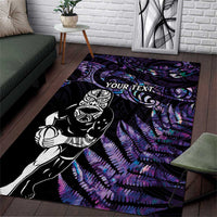 New Zealand Maori Rugby Personalised Area Rug Ta Moko Silver Fern - Paua Purple LT7 Purple - Polynesian Pride