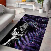 New Zealand Maori Rugby Personalised Area Rug Ta Moko Silver Fern - Paua Purple LT7 - Polynesian Pride