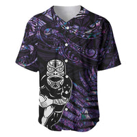 New Zealand Maori Rugby Personalised Baseball Jersey Ta Moko Silver Fern - Paua Purple LT7 Purple - Polynesian Pride
