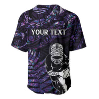 New Zealand Maori Rugby Personalised Baseball Jersey Ta Moko Silver Fern - Paua Purple LT7 - Polynesian Pride