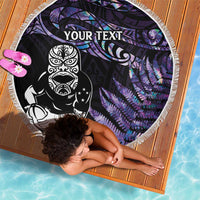 New Zealand Maori Rugby Personalised Beach Blanket Ta Moko Silver Fern - Paua Purple LT7 - Polynesian Pride