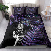 New Zealand Maori Rugby Personalised Bedding Set Ta Moko Silver Fern - Paua Purple LT7 - Polynesian Pride