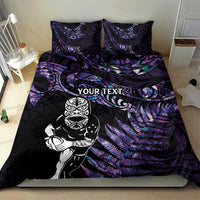 New Zealand Maori Rugby Personalised Bedding Set Ta Moko Silver Fern - Paua Purple LT7 - Polynesian Pride
