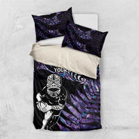 New Zealand Maori Rugby Personalised Bedding Set Ta Moko Silver Fern - Paua Purple LT7 US Twin 172cm x 218cm Purple - Polynesian Pride