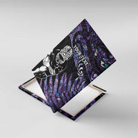New Zealand Maori Rugby Personalised Canvas Wall Art Ta Moko Silver Fern - Paua Purple LT7 With Frame Purple - Polynesian Pride