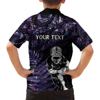 New Zealand Maori Rugby Personalised Family Matching Long Sleeve Bodycon Dress and Hawaiian Shirt Ta Moko Silver Fern - Paua Purple LT7 - Polynesian Pride