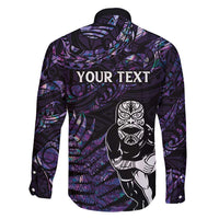 New Zealand Maori Rugby Personalised Family Matching Short Sleeve Bodycon Dress and Hawaiian Shirt Ta Moko Silver Fern - Paua Purple LT7 - Polynesian Pride
