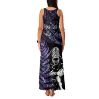 New Zealand Maori Rugby Personalised Family Matching Tank Maxi Dress and Hawaiian Shirt Ta Moko Silver Fern - Paua Purple LT7 - Polynesian Pride