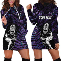New Zealand Maori Rugby Personalised Hoodie Dress Ta Moko Silver Fern - Paua Purple LT7 - Polynesian Pride