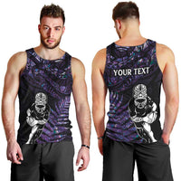 New Zealand Maori Rugby Personalised Men Tank Top Ta Moko Silver Fern - Paua Purple LT7 - Polynesian Pride