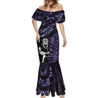 New Zealand Maori Rugby Personalised Mermaid Dress Ta Moko Silver Fern - Paua Purple LT7 - Polynesian Pride