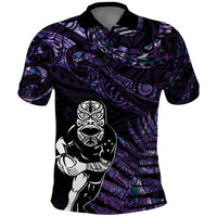 New Zealand Maori Rugby Personalised Polo Shirt Ta Moko Silver Fern - Paua Purple LT7 Purple - Polynesian Pride