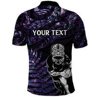 New Zealand Maori Rugby Personalised Polo Shirt Ta Moko Silver Fern - Paua Purple LT7 - Polynesian Pride