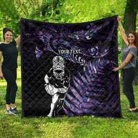 New Zealand Maori Rugby Personalised Quilt Ta Moko Silver Fern - Paua Purple LT7 - Polynesian Pride