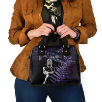 New Zealand Maori Rugby Personalised Shoulder Handbag Ta Moko Silver Fern - Paua Purple LT7 - Polynesian Pride