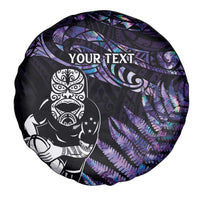New Zealand Maori Rugby Personalised Spare Tire Cover Ta Moko Silver Fern - Paua Purple LT7 - Polynesian Pride