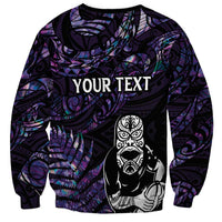 New Zealand Maori Rugby Personalised Sweatshirt Ta Moko Silver Fern - Paua Purple LT7 - Polynesian Pride