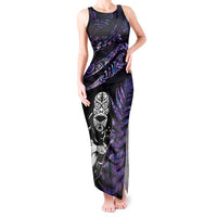 New Zealand Maori Rugby Personalised Tank Maxi Dress Ta Moko Silver Fern - Paua Purple LT7 Women Purple - Polynesian Pride