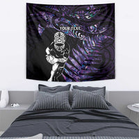 New Zealand Maori Rugby Personalised Tapestry Ta Moko Silver Fern - Paua Purple LT7 - Polynesian Pride