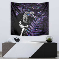 New Zealand Maori Rugby Personalised Tapestry Ta Moko Silver Fern - Paua Purple LT7 - Polynesian Pride