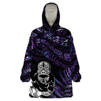 New Zealand Maori Rugby Personalised Wearable Blanket Hoodie Ta Moko Silver Fern - Paua Purple LT7 One Size Purple - Polynesian Pride