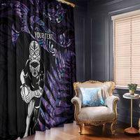 New Zealand Maori Rugby Personalised Window Curtain Ta Moko Silver Fern - Paua Purple LT7 - Polynesian Pride
