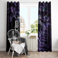 New Zealand Maori Rugby Personalised Window Curtain Ta Moko Silver Fern - Paua Purple LT7 - Polynesian Pride