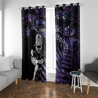 New Zealand Maori Rugby Personalised Window Curtain Ta Moko Silver Fern - Paua Purple LT7 With Grommets Purple - Polynesian Pride